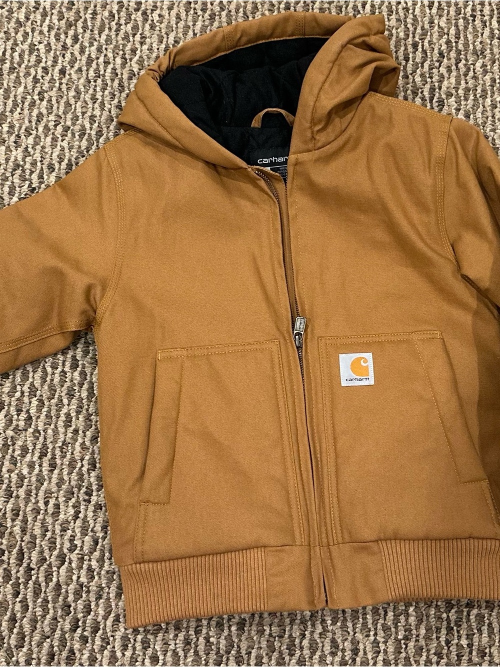 Carhartt Brown Hooded Duck Jacket with Black Quilted Lining